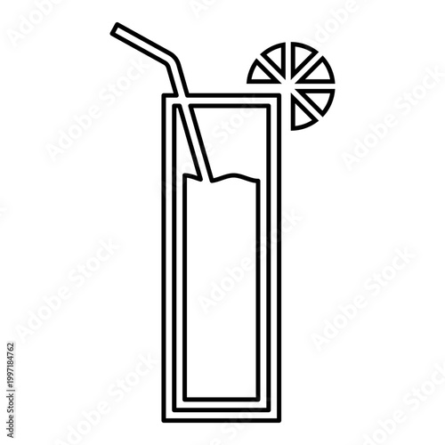 Cocktail with straw and limon in glass alcoholic beverage concept leisure lime drink Mocktail contour outline line icon black color vector illustration image thin flat style