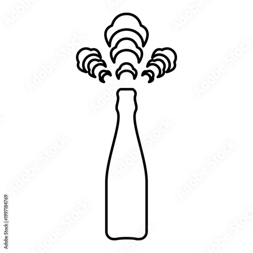 Bottle of champagne strong popping open contour outline line icon black color vector illustration image thin flat style