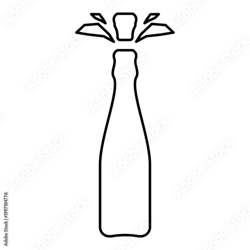Bottle of champagne shot cork with splash contour outline line icon black color vector illustration image thin flat style