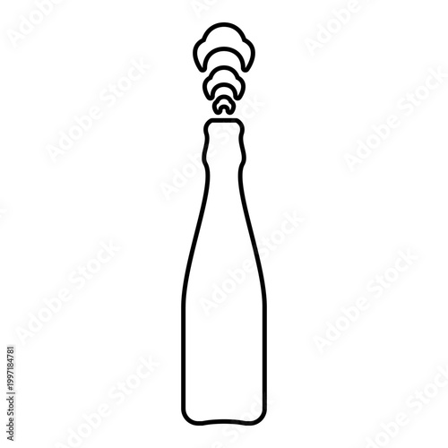 Bottle of champagne popping open contour outline line icon black color vector illustration image thin flat style