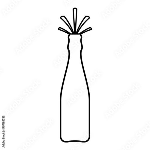 Bottle of champagne shot cork with direct splashs contour outline line icon black color vector illustration image thin flat style