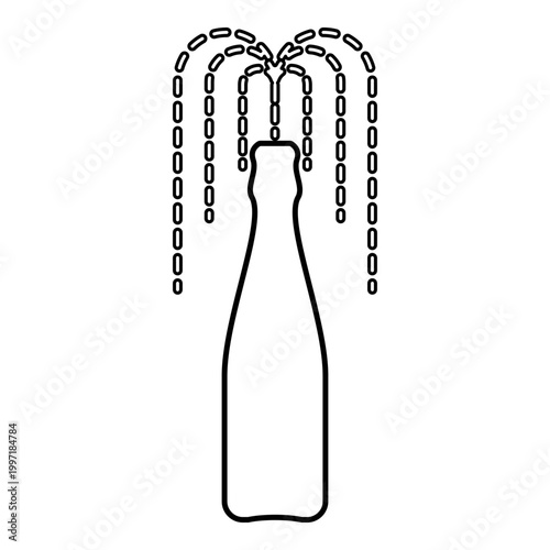 Bottle of champagne fountain popping open contour outline line icon black color vector illustration image thin flat style