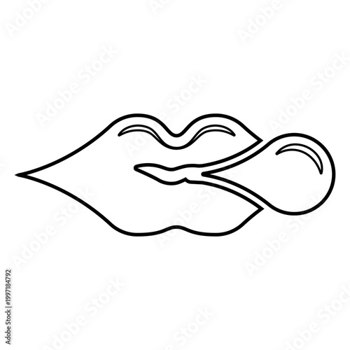 Lips blowing bubble gum chewing contour outline line icon black color vector illustration image thin flat style