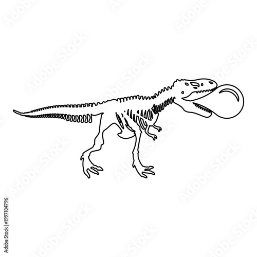 Bubble gum blowing t-rex skeleton dinosaur contour outline line icon black color vector illustration image thin flat style