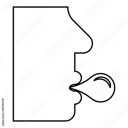 Man is blowing a bubble with chewing gum Head man with bubble gum contour outline line icon black color vector illustration image thin flat style