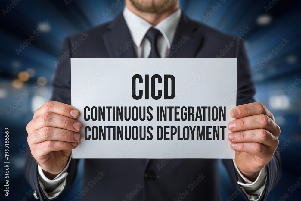 Obraz premium DevOps Engineer Holding a Sign for CICD Pipeline Concept