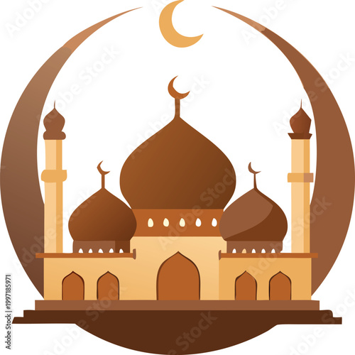 mosque silhouette with crescent moon and domes