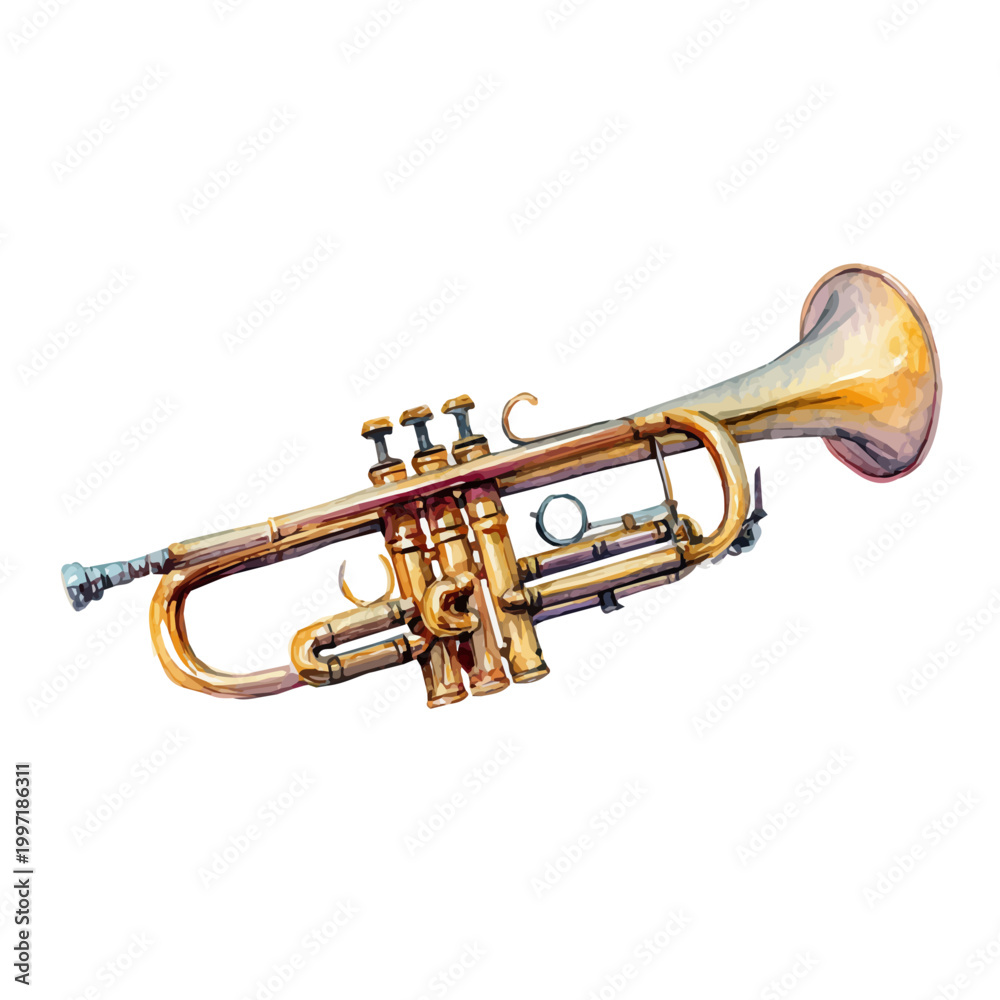 Obraz premium Trumpet watercolor drawing vector, premium quality illustration on a clean white background.