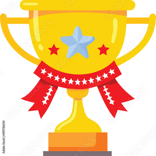 stylized trophy cup with stars and ribbon