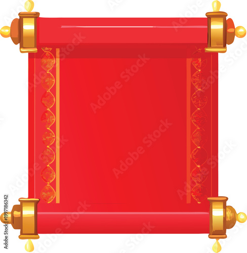 unrolled scroll with red parchment and golden embellishments