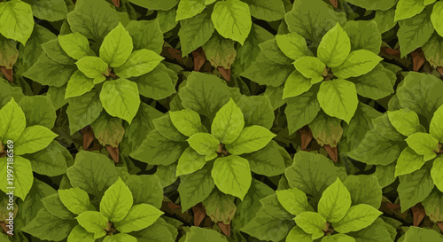 Seamless Pattern of Lush Green Leaves, Nature's Vibrant Foliage Texture