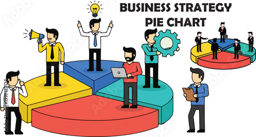 Business strategy pie chart, colorful vector illustration, business planning, marketing concept, infographic elements