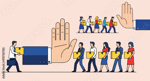 Business people, office workers, stop hand, crowd control, vector icons, flat design