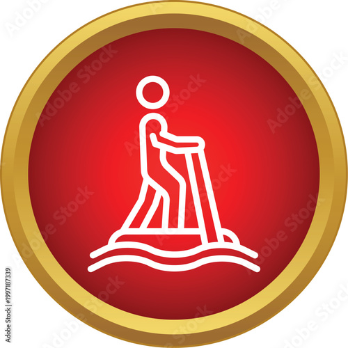 Outline icon representing a person standing on a paddleboard with a paddle