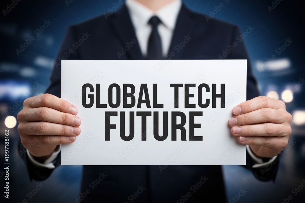 Obraz premium Businessman Presenting the Future of Global Technology