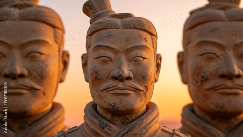 Terracotta warrior statues at sunset