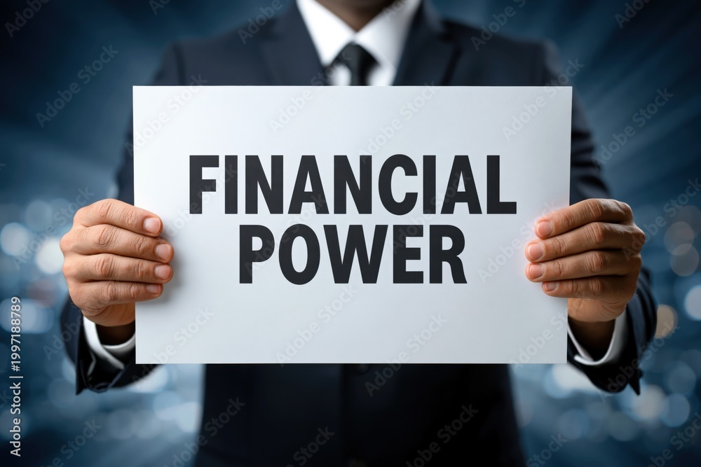 Obraz premium Businessman Holding a Sign About Financial Power