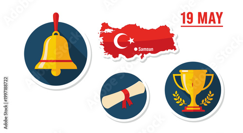 Turkish 19 May Commemoration of Ataturk Youth and Sports icons