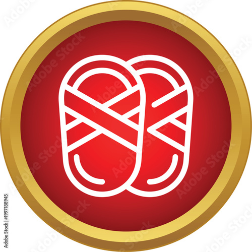 Sandals outline in a red circle with gold border representing summer footwear