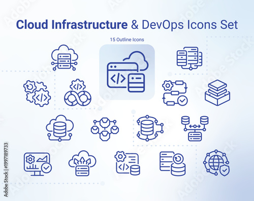 Cloud Infrastructure & DevOps Icons Set – Detailed Outline
