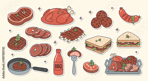 A vibrant collection of delicious grilled meats, sandwiches, and barbecue essentials, perfect for a summer cookout or culinary inspiration.