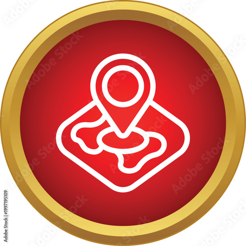 Location icon finding a destination on a map in a red button