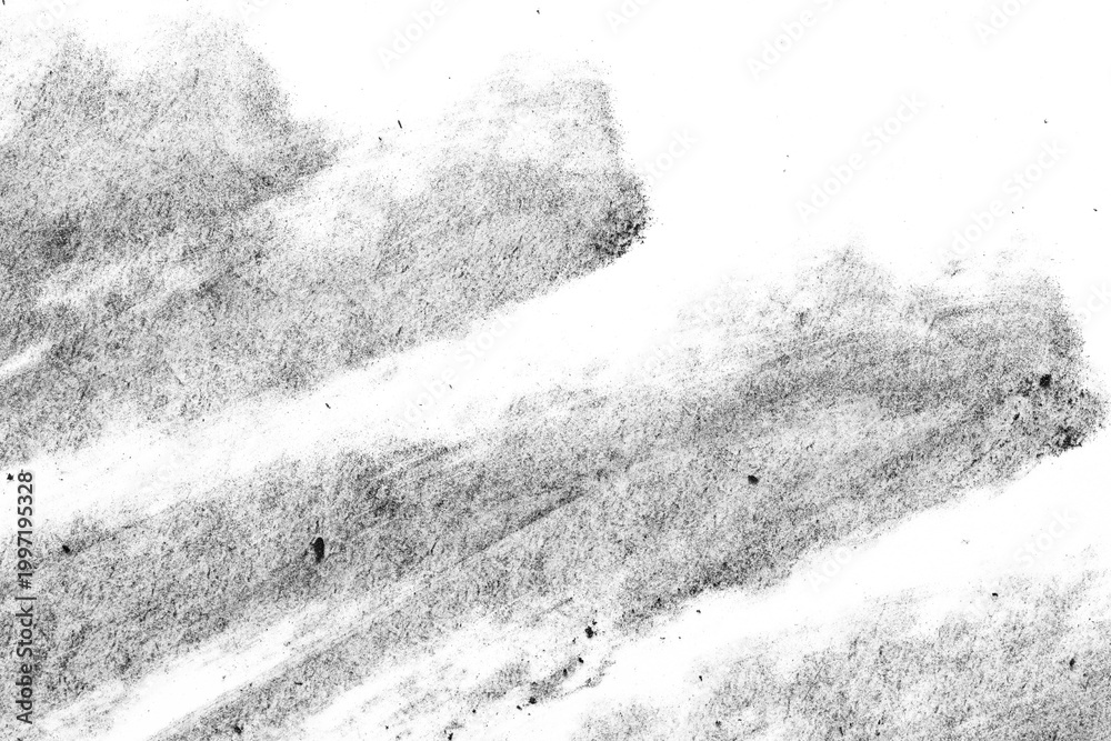 Fototapeta premium Macro black diagonal charcoal texture with soft dusty strokes, layered grain, and distressed detail, isolated on transparent background for overlays, posters, packaging, and creative design use.