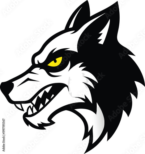 wolf head illustration with yellow eyes high quality