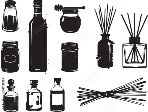 Vintage Apothecary Bottles and Home Fragrance Ink Sketch Set