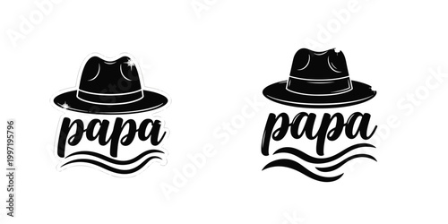 Fotografie Papa Lettering Design with Fedora Hat Icon and Decorative Swashes for Father's D