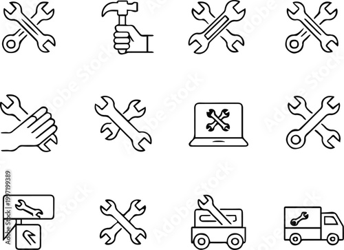 wrench workshop and construction tool icons industrial repair vector set