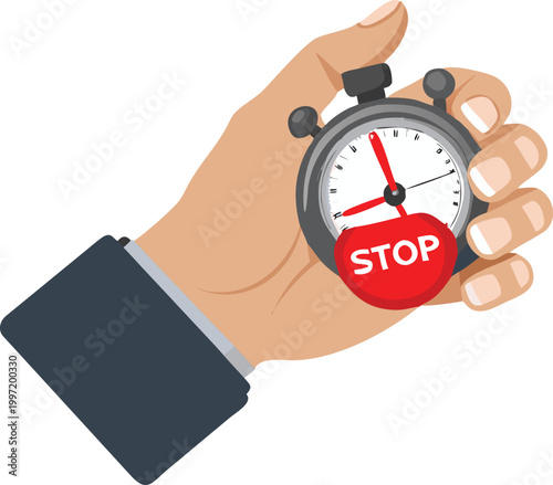 hand holding stopwatch with stop button vector illustration