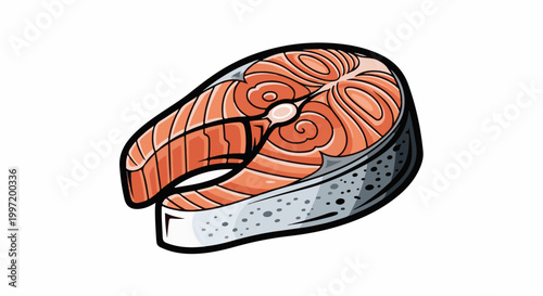A stylized, close-up illustration of a raw salmon steak on a white background