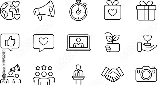 icon engagement community promotion donation volunteer outline icons