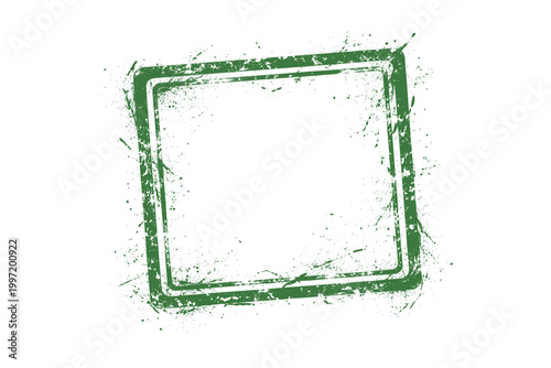 Green Grunge Square Rubber Stamp Frame Border Seal on White Background. Distressed Textured Blank Stamp for Business, Approval, Rejection, or Eco-friendly Design. Vintage Vector Illustration.