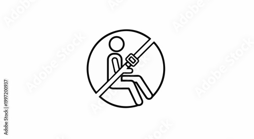 A simplified line drawing of a person wearing a seatbelt in a vehicle