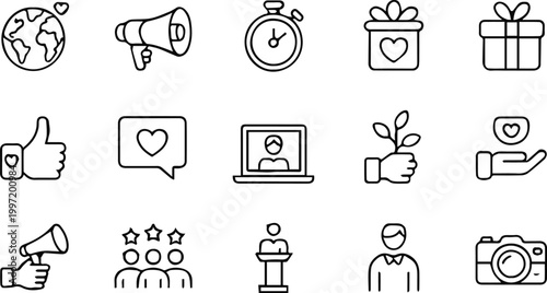icon communication social media charity teamwork outline vector set