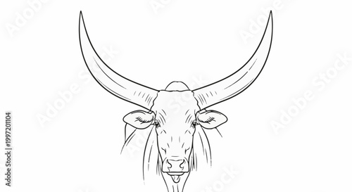 A stylized line drawing of a bull's head with prominent, curved horns
