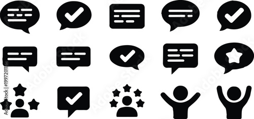 feedback message and star icons checkmark testimonial user badge