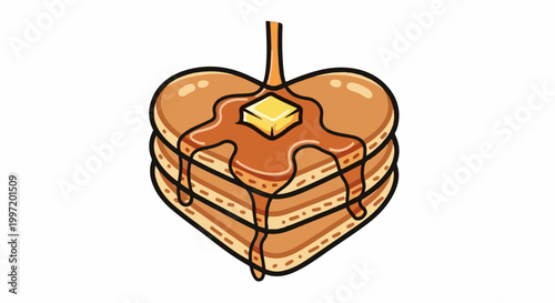 A stack of heart-shaped pancakes drizzled with syrup and topped with butter