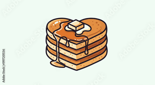A stack of heart-shaped pancakes with syrup and butter