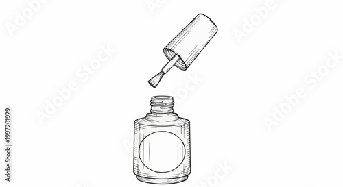 A sketched bottle of nail polish with its applicator brush lifted