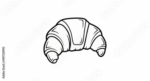 A stylized black and white line drawing of a crescent-shaped pastry