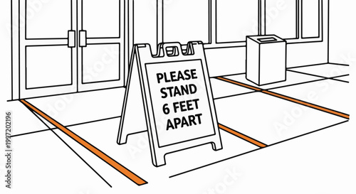 A visual guide for social distancing outside a building entrance
