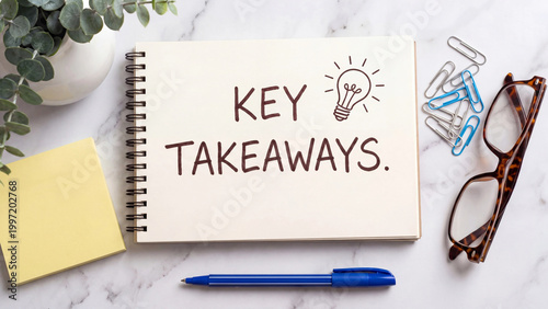 Key takeaways summary concept for essential learning points business insights knowledge retention and professional development recap in educational and corporate training contexts