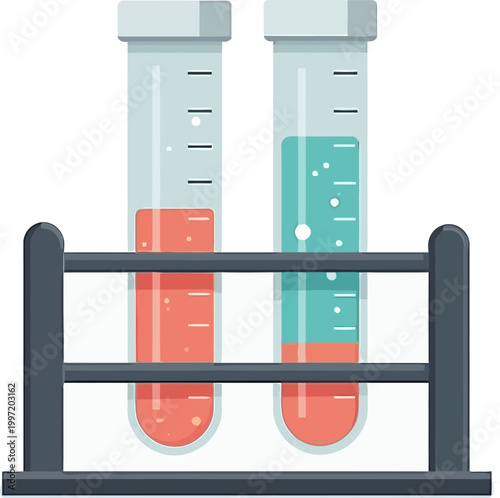 Modern icon of medical healthcare and medicine, featuring two laboratory test tubes filled with colorful liquids in a stand, ideal for scientific analysis