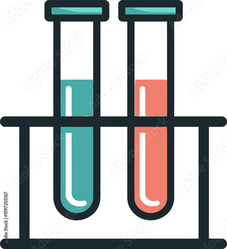 modern icon medical healthcare and medicine, two laboratory test tubes filled with colored liquids, scientific research and chemistry concept