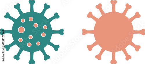 Modern icon medical healthcare and medicine concepts - two viruses represented as simplified illustrations, one with spots and one plain