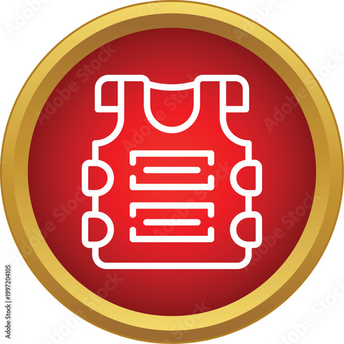 Bulletproof vest icon providing security and protection on a red button