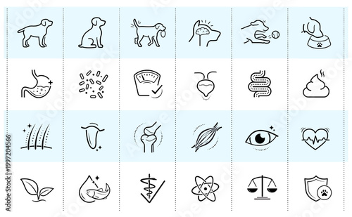 A set of icons for cat. The components of a dog's health. The outline icons are well scalable and editable. Contrasting elements are good for different backgrounds. EPS10.